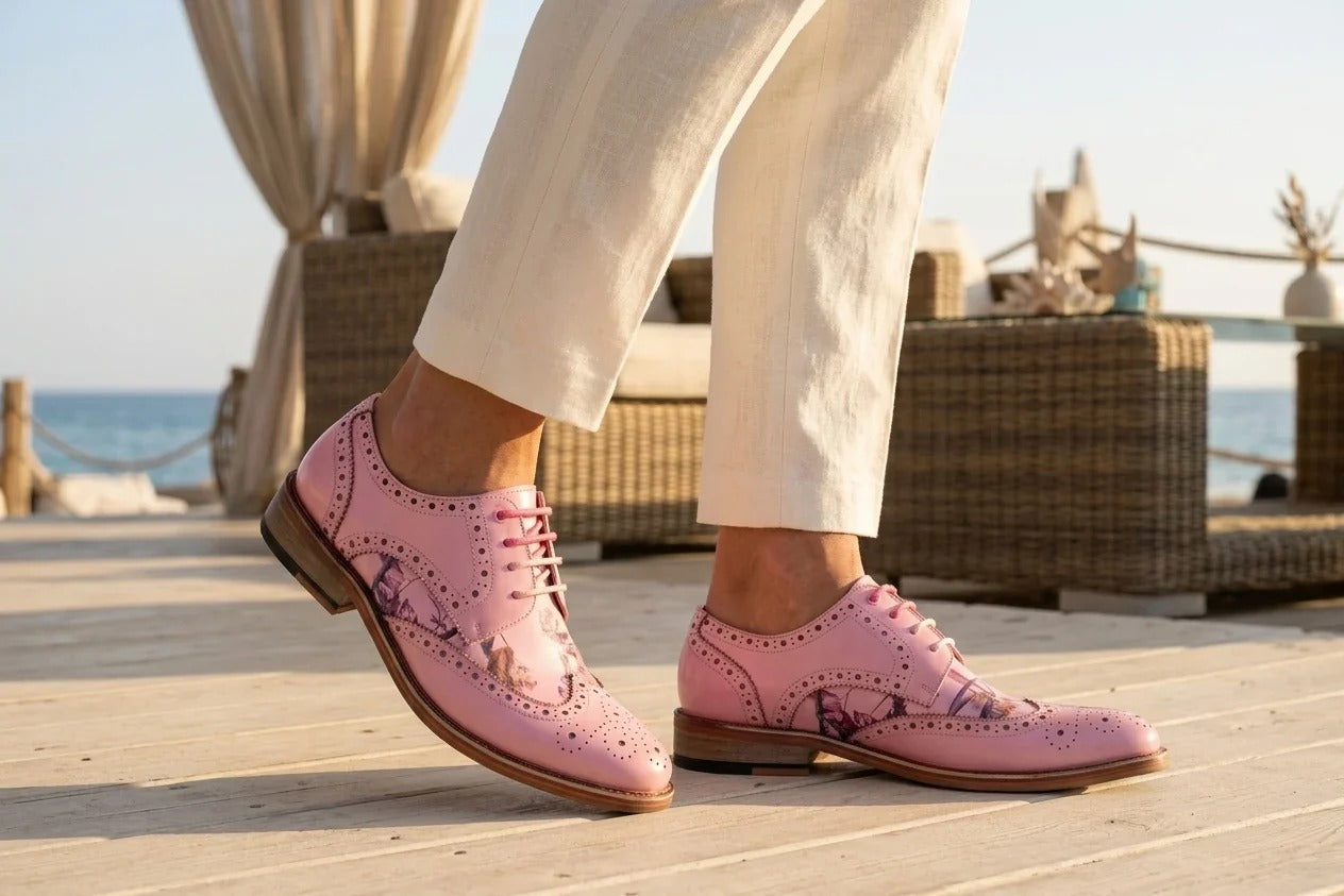 Wolf - Herren-Brogues mit rosa Blumenmuster