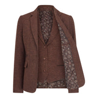 WS-12 - Damen-Tweed-Blazer, Fischgrätmuster, Wolle, Rostbraun