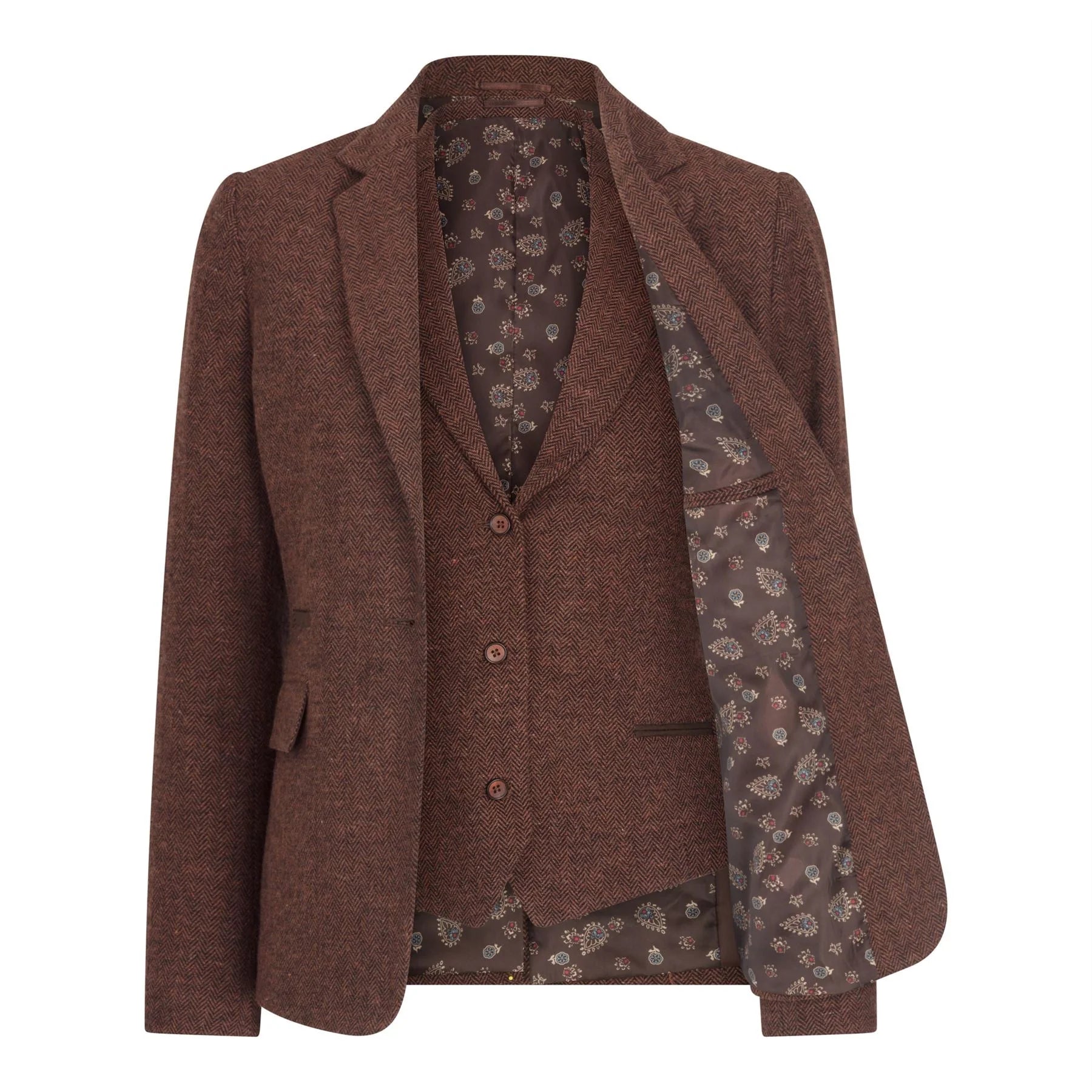WS-12 - Damen-Tweed-Blazer, Fischgrätmuster, Wolle, Rostbraun
