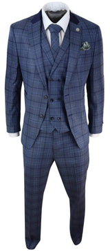Mens Blue Check Tailored Fit Suit