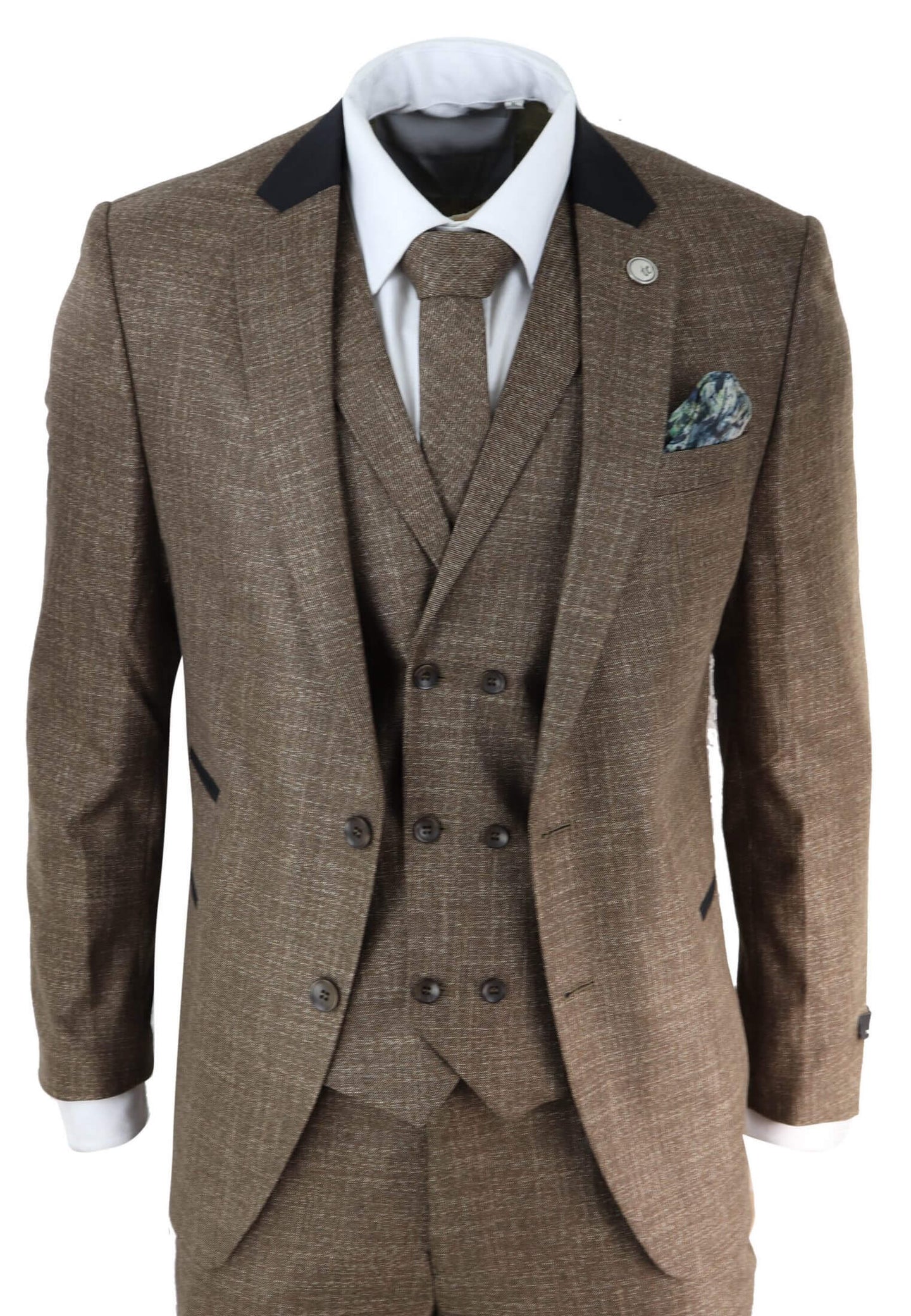Mens 3 Piece Brown Tailored Fit Suit