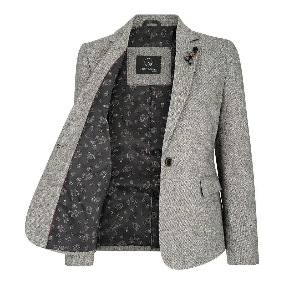 wsn03 - Grauer Tweed-Blazer für Damen, Elow Patch Peaky 1920er Jahre