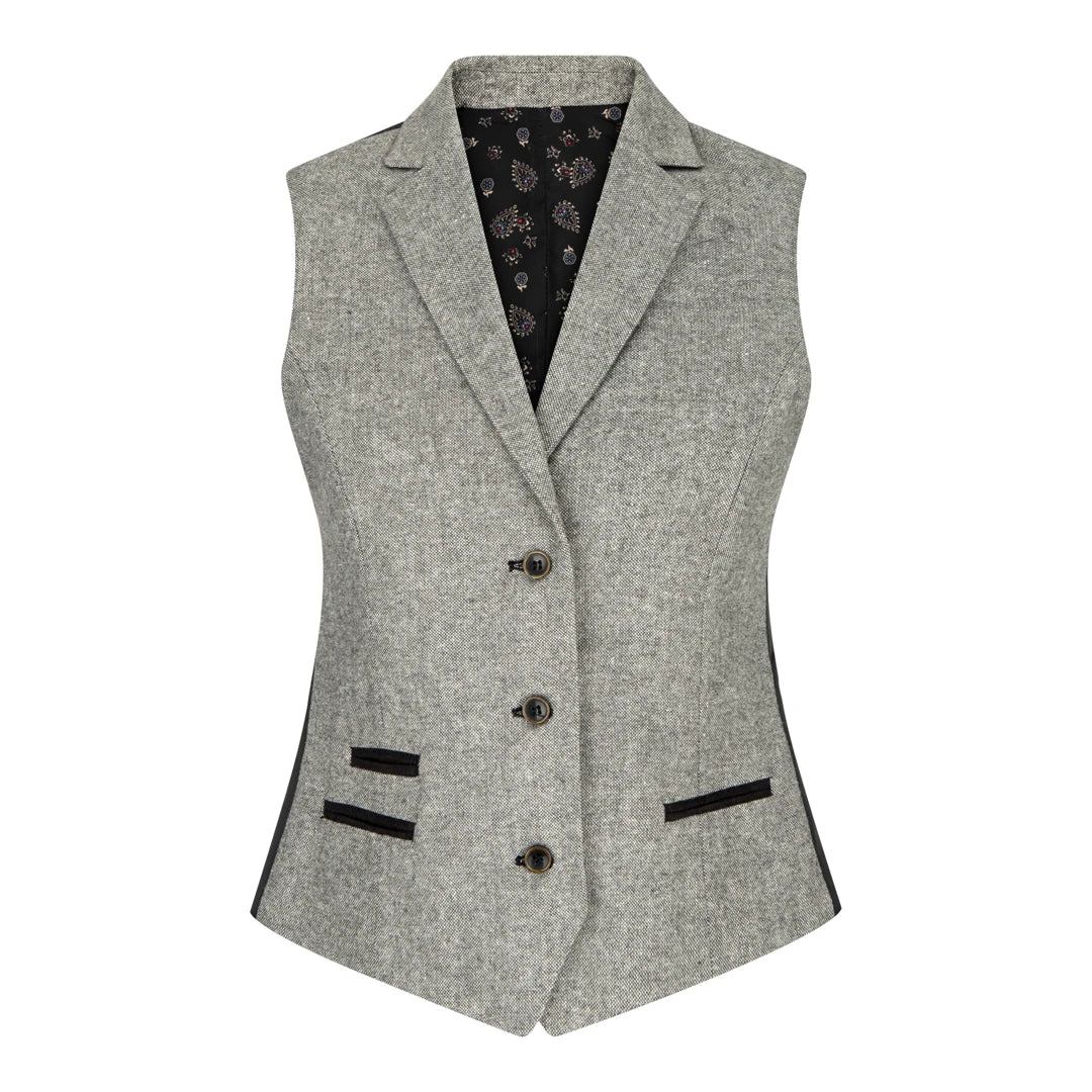 Gray vest with black accents on a white background