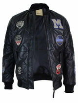 Mens Real Lether Quilted Puffer Varsity Baseball Bomber Letterman Jacket Badge