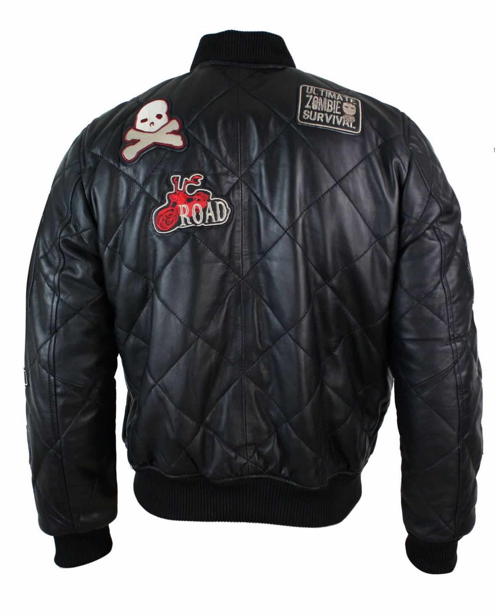 Mens Real Lether Quilted Puffer Varsity Baseball Bomber Letterman Jacket Badge